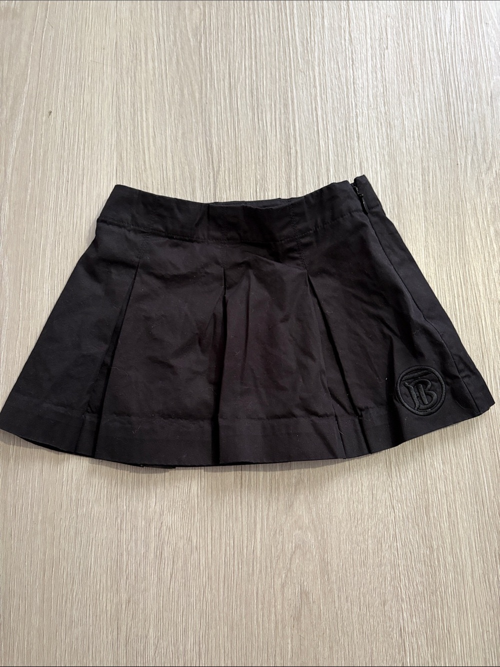 Burberry Black Pleated Girls' Skirt with Embroidered Monogram